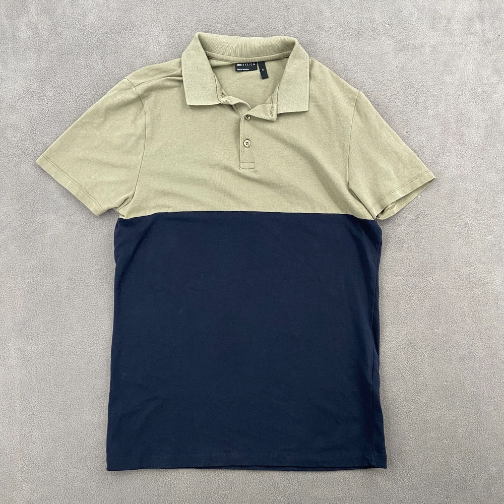 ASOS Design Polo Shirt Mens Medium‎ Navy Beige Cotton Performance Everyday Wear